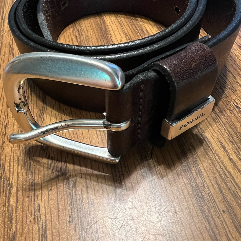 Fossil Brown and Silver Leather Belt